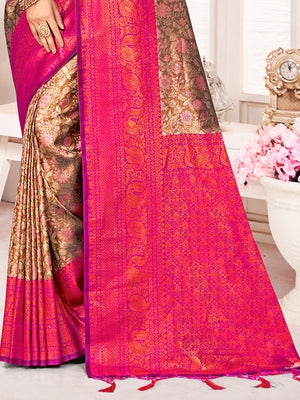 Brown Kanjivaram Silk Saree With Blouse Piece