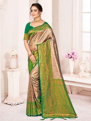 Brown Kanjivaram Silk Saree With Blouse Piece