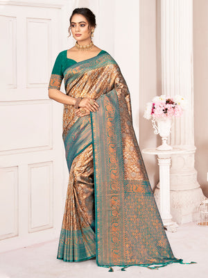 Brown Kanjivaram Silk Saree With Blouse Piece