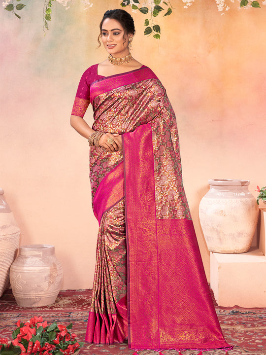 Brown Kanjivaram Silk Saree With Blouse Piece