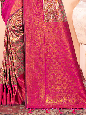 Brown Kanjivaram Silk Saree With Blouse Piece