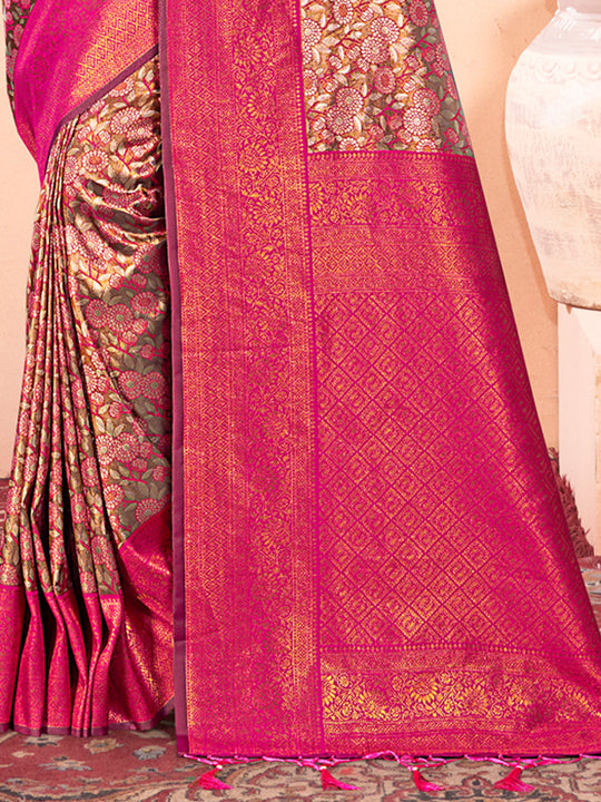 Brown Kanjivaram Silk Saree With Blouse Piece