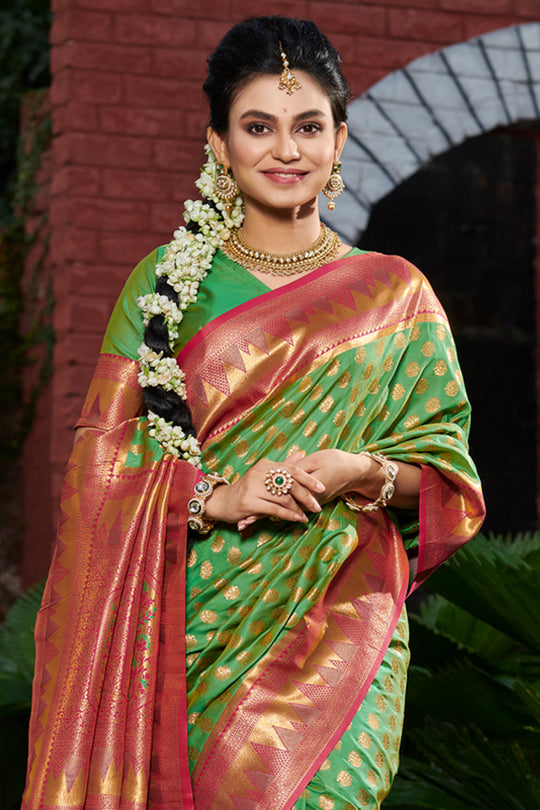 Slime Green Banarasi Saree