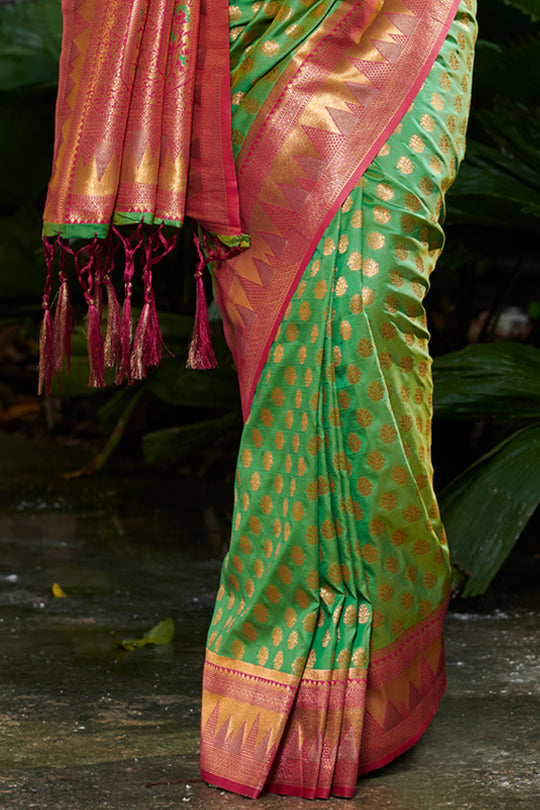 Slime Green Banarasi Saree