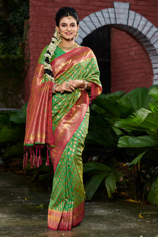 Slime Green Banarasi Saree