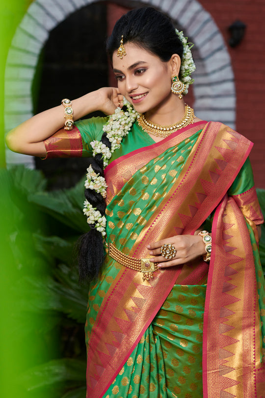 Slime Green Banarasi Saree