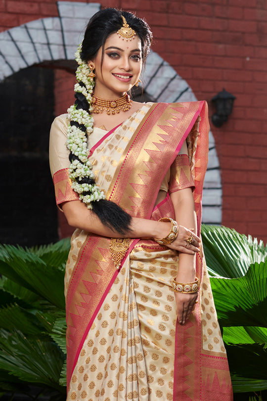 Ivory Beige Banarasi Saree