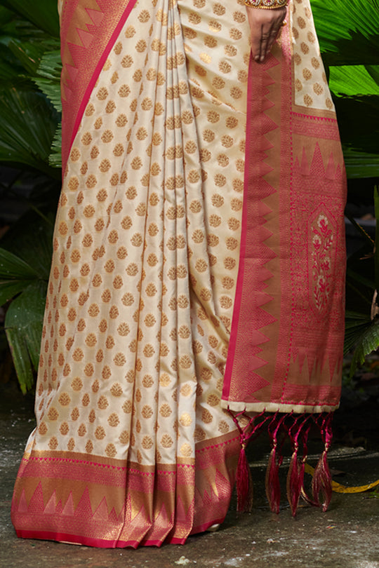 Ivory Beige Banarasi Saree