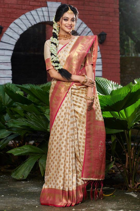 Ivory Beige Banarasi Saree