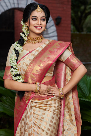 Ivory Beige Banarasi Saree