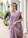 Lavendor Muga Cotton Saree With Blouse Piece