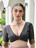 Lavendor Muga Cotton Saree With Blouse Piece