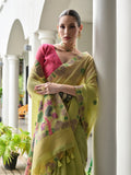 Pista Muga Cotton Saree With Blouse Piece