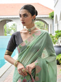 Sea-Green Muga Cotton Saree With Blouse Piece