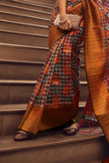 Orange Banarasi Silk Saree With Blouse Piece