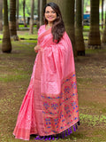 Pink Paithani Silk Saree With Blouse Piece