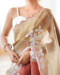 Multi Colour Crunchy Crush Pandding Dual Sequins Embroiderd Work Saree With Blouse Piece