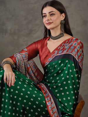 Green Semi Modal Saree With Blouse Piece