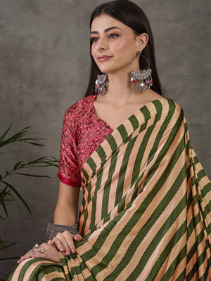 Green Semi Modal Saree With Blouse Piece