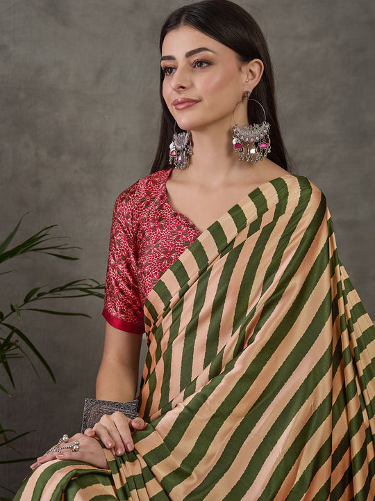 Green Semi Modal Saree With Blouse Piece