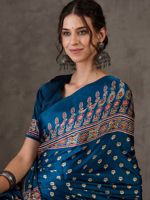 Rama Semi Modal Saree With Blouse Piece