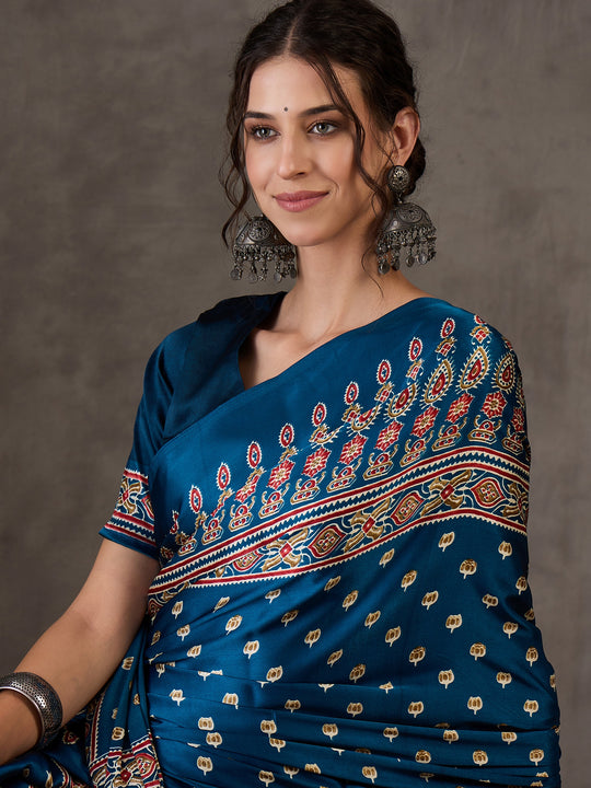 Rama Semi Modal Saree With Blouse Piece