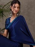 Blue Semi Modal Saree With Blouse Piece