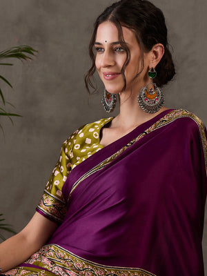 Wine Semi Modal Saree With Blouse Piece