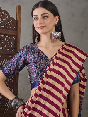 Wine Semi Modal Saree With Blouse Piece