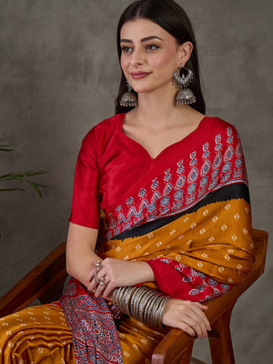 Yellow Semi Modal Saree With Blouse Piece