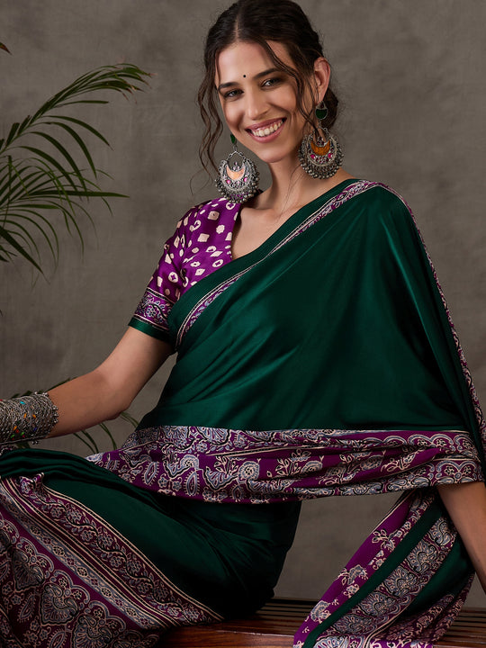 Green Semi Modal Saree With Blouse Piece
