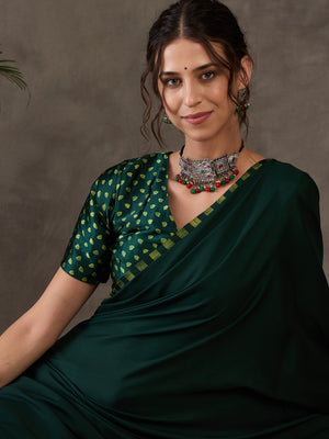 Green Semi Modal Saree With Blouse Piece