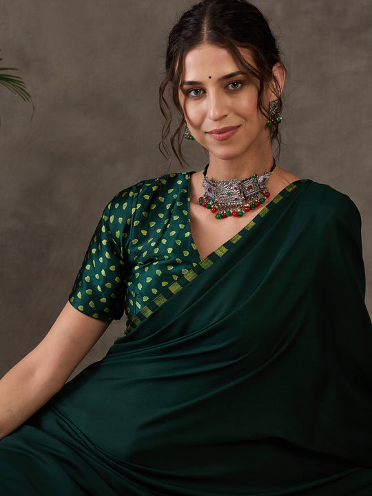 Green Semi Modal Saree With Blouse Piece