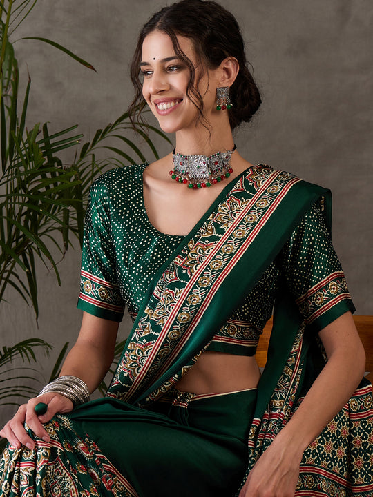 Green Semi Modal Saree With Blouse Piece