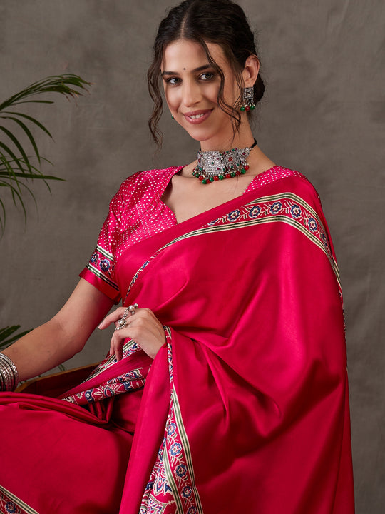 Pink Semi Modal Saree With Blouse Piece