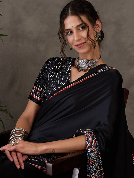 Black Semi Modal Saree With Blouse Piece