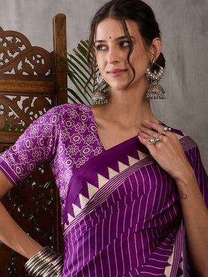 Purple Semi Modal Saree With Blouse Piece