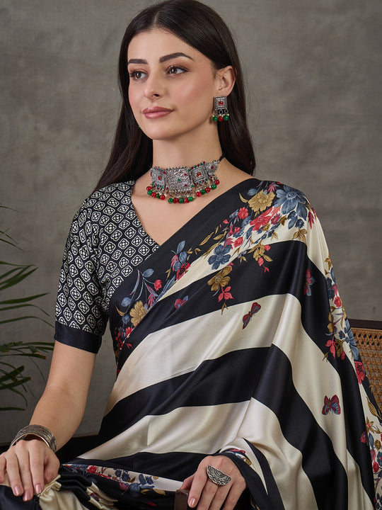 Black Semi Modal Saree With Blouse Piece