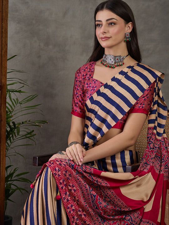 Purple Semi Modal Saree With Blouse Piece