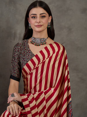 Red Semi Modal Saree With Blouse Piece