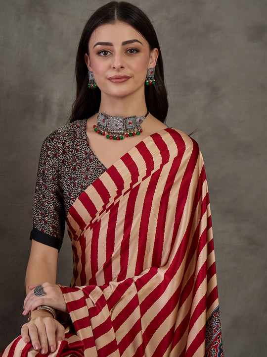 Red Semi Modal Saree With Blouse Piece