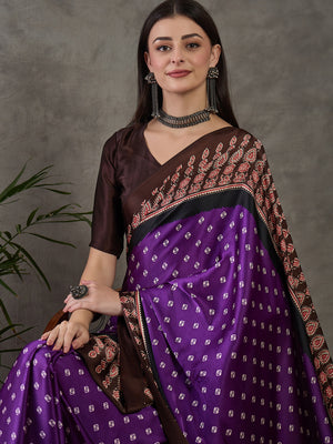 Brown Semi Modal Saree With Blouse Piece