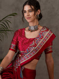 Red Semi Modal Saree With Blouse Piece
