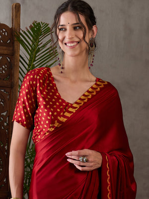 Red Semi Modal Saree With Blouse Piece
