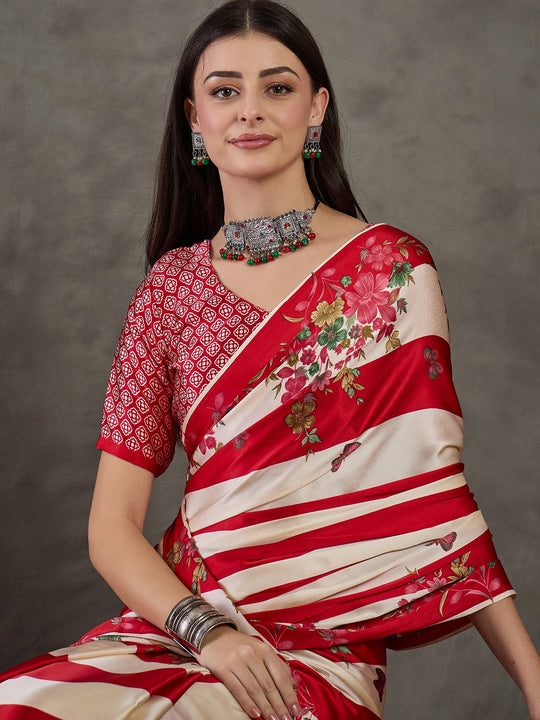 Red Semi Modal Saree With Blouse Piece