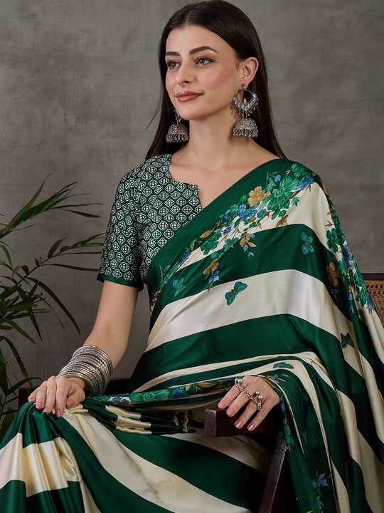 Green Semi Modal Saree With Blouse Piece