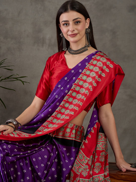 Purple Semi Modal Saree With Blouse Piece