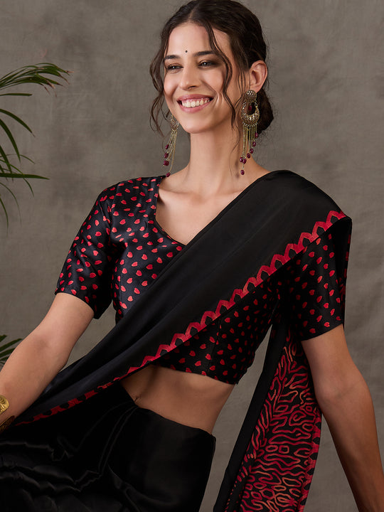 Black Semi Modal Saree With Blouse Piece