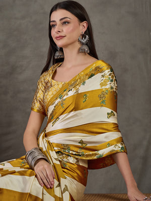 Yellow Semi Modal Saree With Blouse Piece