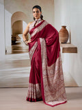 Maroon Printed Ajarakh Satin Crepe Saree With Blouse Piece